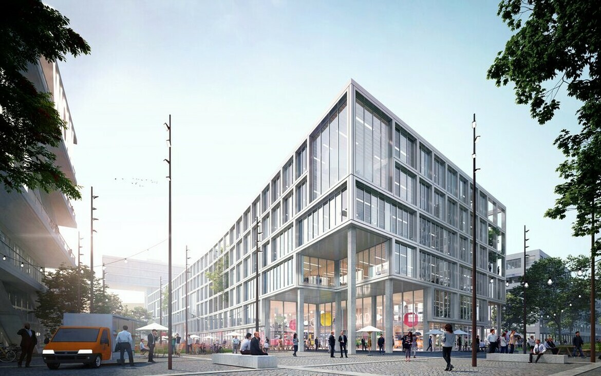 Visualisierung der neuen Wacker Chemie Zentrale in der Gisela-Stein-Straße in München.