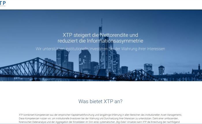 Screenshot der XTP-Webseite: Das Analysehaus will mit Neumanns Unterstützung in Deutschland und Europa weiter wachsen. 