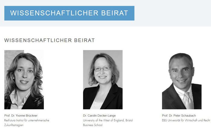 Screenshot der Website des Vufo-Fördervereins: Der wissenschaftliche Beirat des Preises besteht aus Yvonne Brückner, Carolin Decker-Lange und Peter Schaubach (v.l.n.r.). | © Verband unabhängiger Family Offices