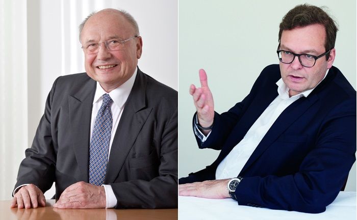 Friedrich von Metzler (l.), persönlich haftender Gesellschafter beim Bankhaus Metzler und Marcus Vitt, Vorstandssprecher von Donner & Reuschel. Beide Privatbanken überzeugen bei der Kundenumfrage zum erlebten Service. | © Bankhaus Metzler / Robert Schlossnickel