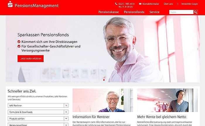 Unternehmens-Webseite: Die S-Pensionskasse ist das zentrale Gemeinschaftsunternehmen der Sparkassen-Finanzgruppe für betriebliche Altersversorgung. 