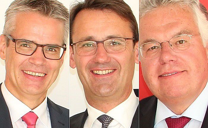 Der neue stellvertretende Vorstand Carl-Christian Kamp (l.), der Vorstandsvorsitzende Rainer Langkamp (M.) und Vorstand Heinz-Bernd Buss.  | © KSK Steinfurt