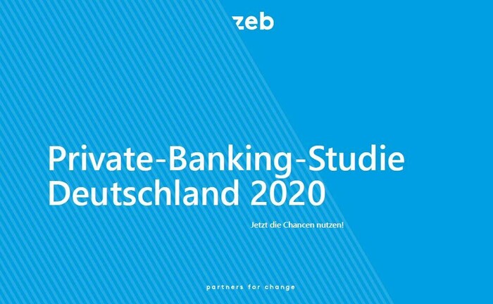 Titelblatt der zeb-Studie Private Banking Deutschland 2020: Der Margenverfall in der Branche setzt sich unaufhörlich fort.