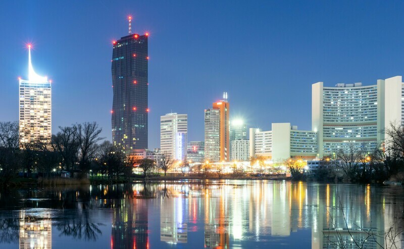 Blick auf die Donaucity, das Wiener Bankenviertel