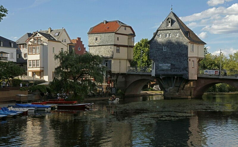 Die Alte Nahebrücke mit Brückenhäusern in Bad Kreuznach