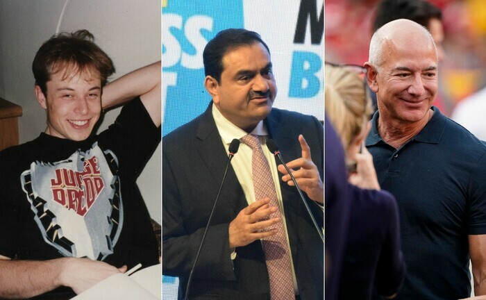 Elon Musk, Gautam Adani und Jeff Bezos (von links)