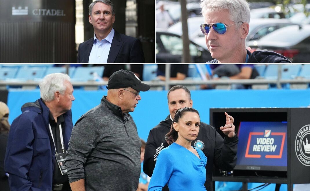Ken Griffin von Citadel, Bill Ackman von Pershing Square Capital Management und  David Tepper von Appaloosa mit seiner zweiten Ehefrau NIcole (v.o.l im Uhrzeigersinn.