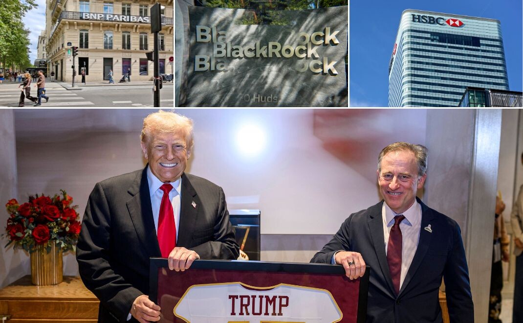 US-Pr&auml;sident Donald Trump mit Josh Harris, Co-Gr&uuml;nder von  Apollo Global Management. Auch BNP Paribas und Blackrock spielen nach &Uuml;bernahmen gro&szlig;e Rollen im Gesch&auml;ft mit Private Debt, w&auml;hrend HSBC sich daraus zur&uuml;ckzieht.